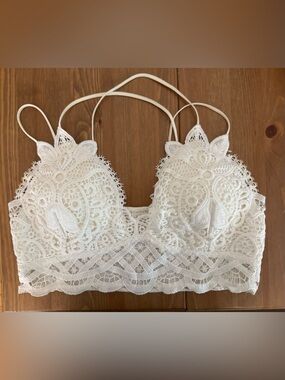 White Lace Bralette with Floral Appliqué